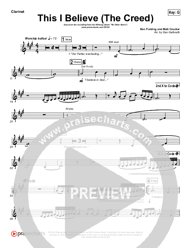 This I Believe (The Creed) Clarinet 1,2 (Hillsong Worship)