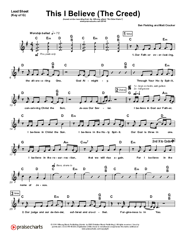 This I Believe (The Creed) Lead Sheet (Melody) (Hillsong Worship)