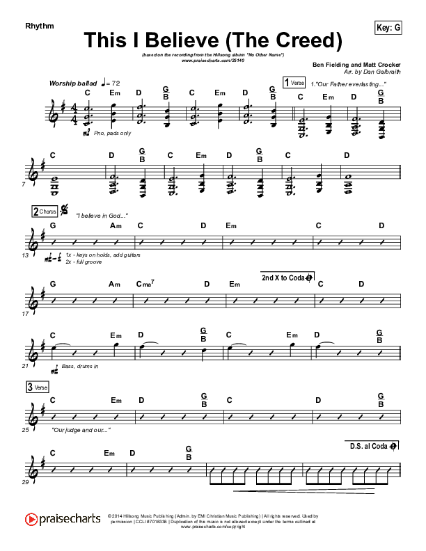 This I Believe (The Creed) Rhythm Chart (Hillsong Worship)