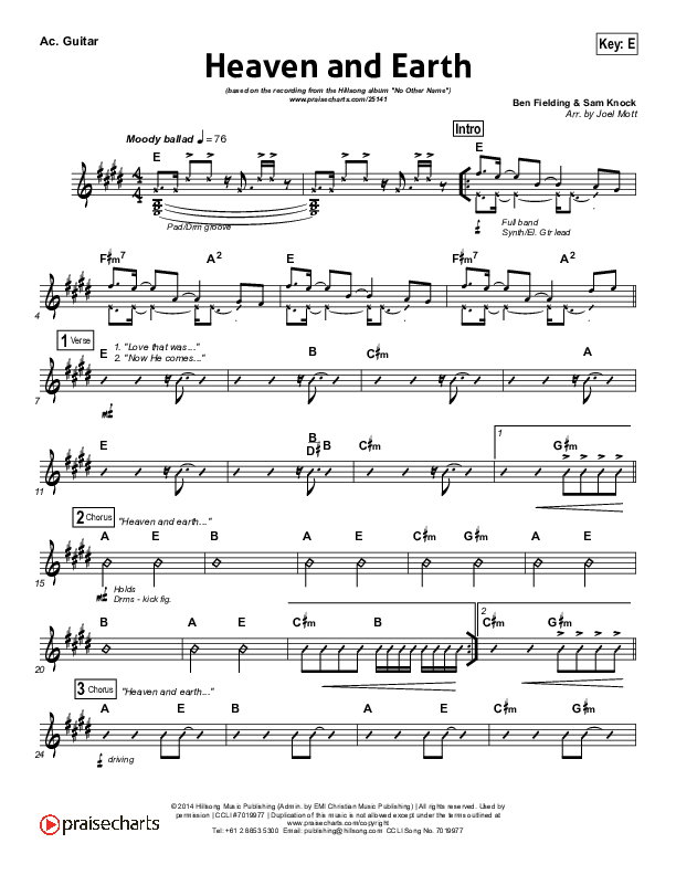 Heaven And Earth Acoustic Guitar (Hillsong Worship)