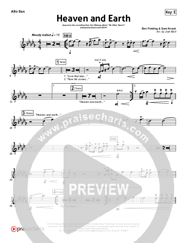 Heaven And Earth Alto Sax (Hillsong Worship)