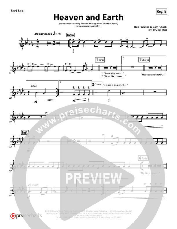 Heaven And Earth Bari Sax (Hillsong Worship)