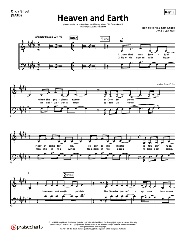 Heaven And Earth Choir Sheet (SATB) (Hillsong Worship)