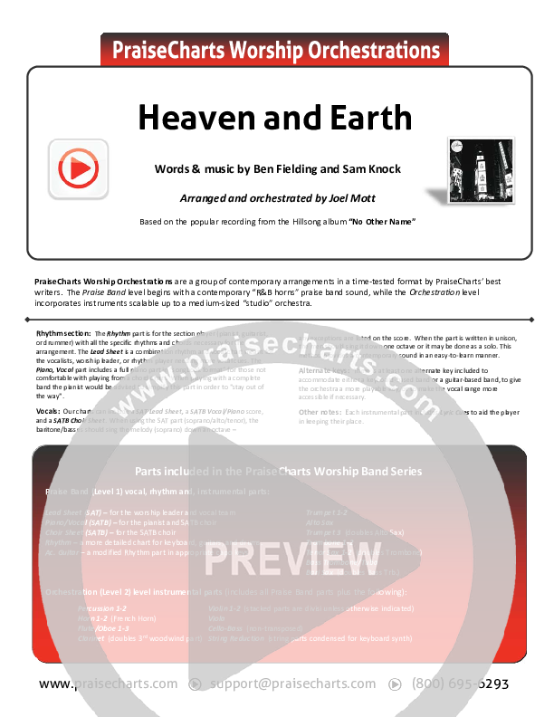 Heaven And Earth Cover Sheet (Hillsong Worship)