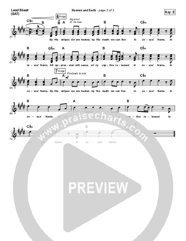 Heaven And Earth Lead Sheet (SAT) (Hillsong Worship)