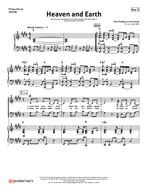 Heaven And Earth Piano/Vocal (SATB) (Hillsong Worship)