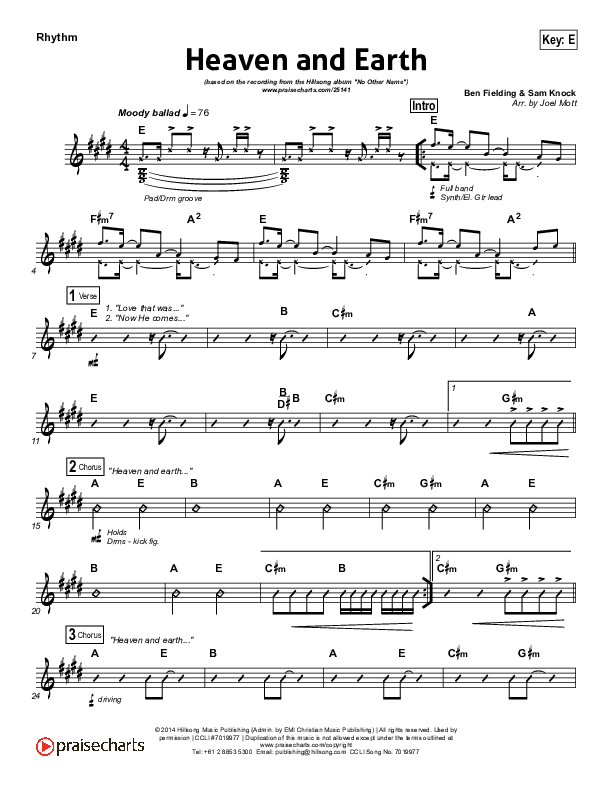 Heaven And Earth Rhythm Chart (Hillsong Worship)
