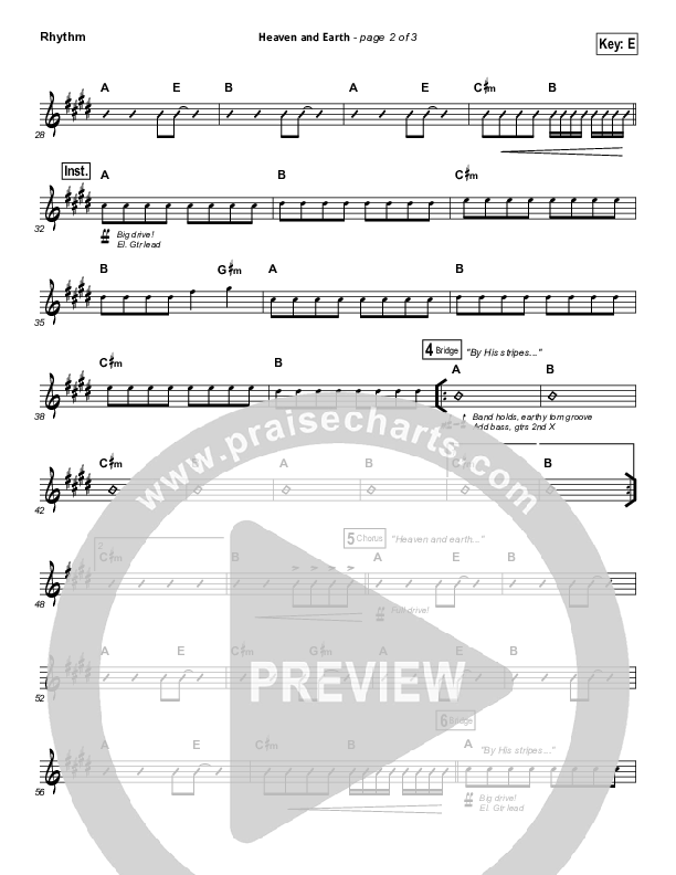 Heaven And Earth Rhythm Chart (Hillsong Worship)