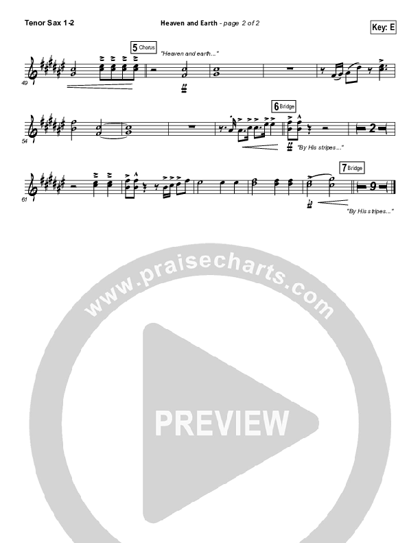 Heaven And Earth Tenor Sax 1/2 (Hillsong Worship)