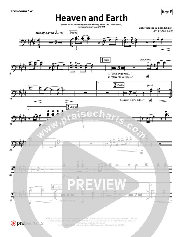 Heaven And Earth Trombone 1/2 (Hillsong Worship)