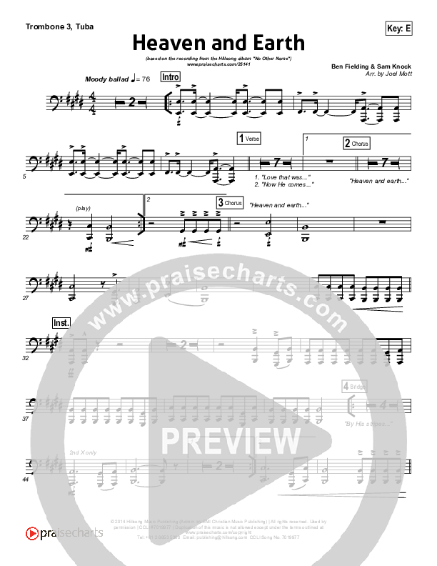 Heaven And Earth Trombone 3/Tuba (Hillsong Worship)