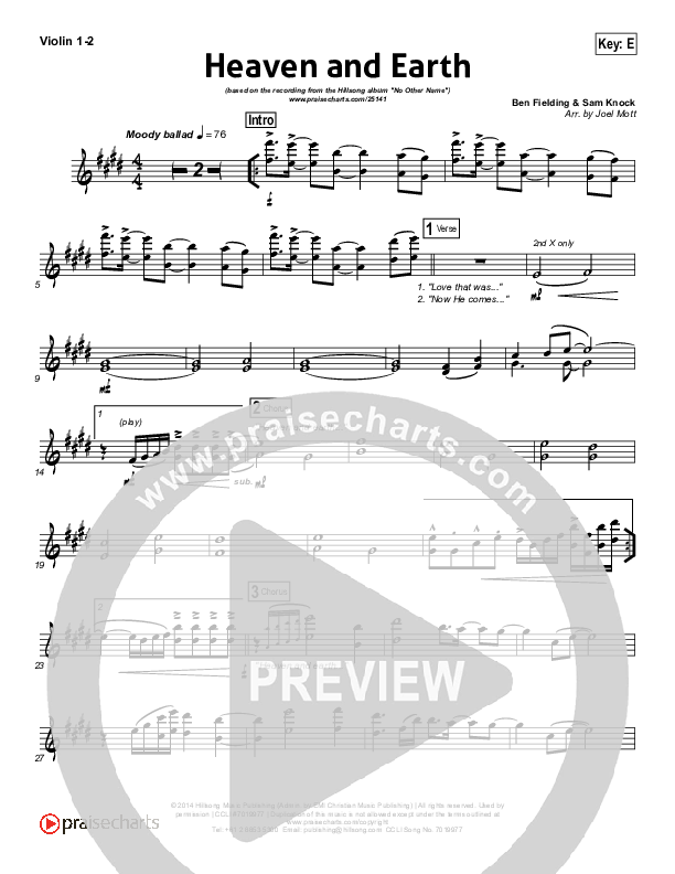Heaven And Earth Violin 1/2 (Hillsong Worship)