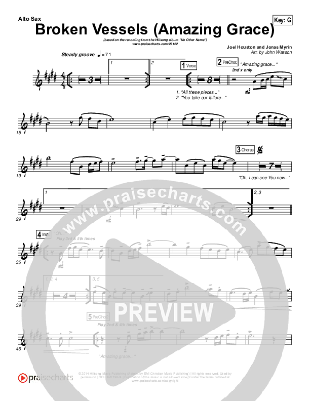 Broken Vessels (Amazing Grace) Alto Sax (Hillsong Worship)