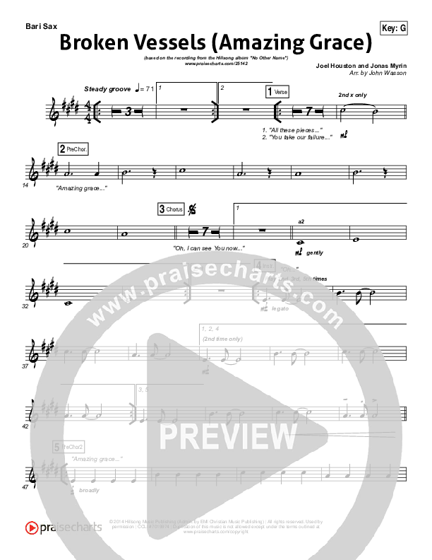 Broken Vessels (Amazing Grace) Bari Sax (Hillsong Worship)
