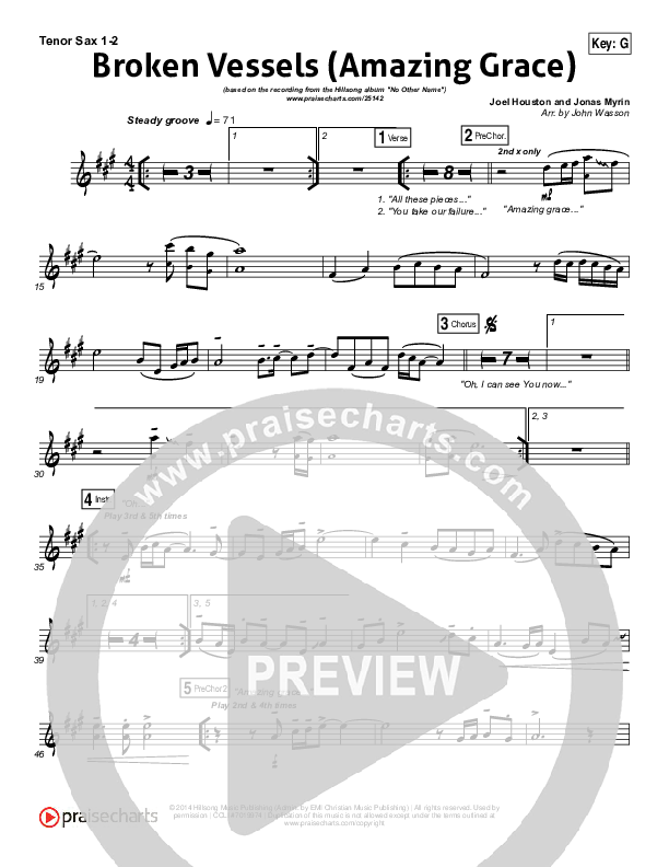 Broken Vessels (Amazing Grace) Tenor Sax 1/2 (Hillsong Worship)