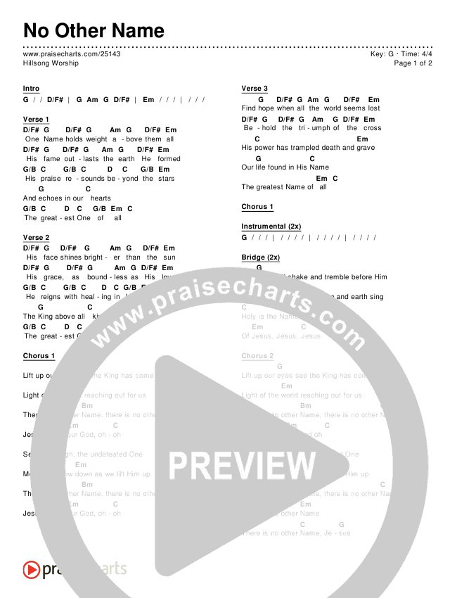 No Other Name Chords Pdf Hillsong Worship Praisecharts