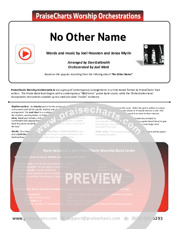 No Other Name Orchestration Hillsong Worship Praisecharts
