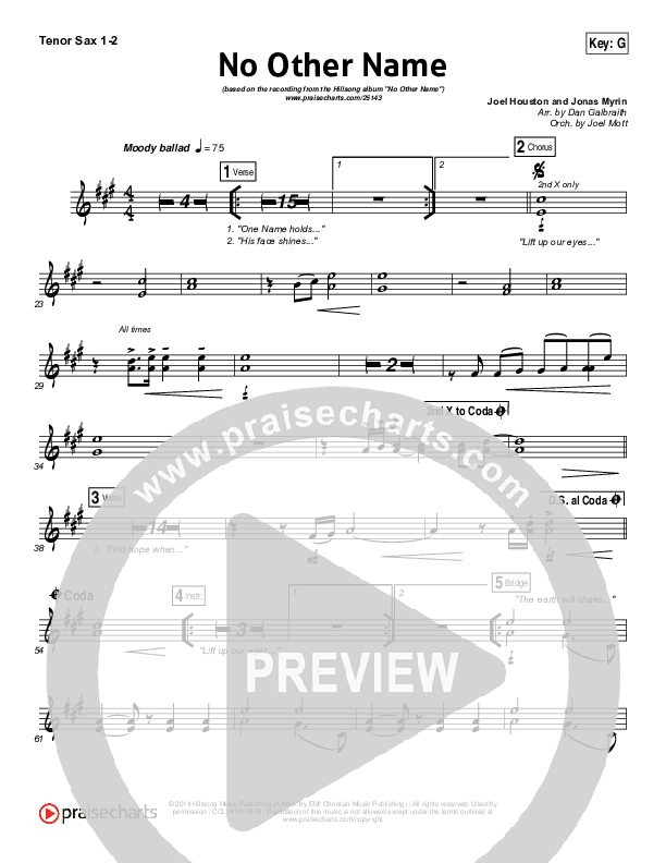 No Other Name Tenor Sax 1/2 (Hillsong Worship)