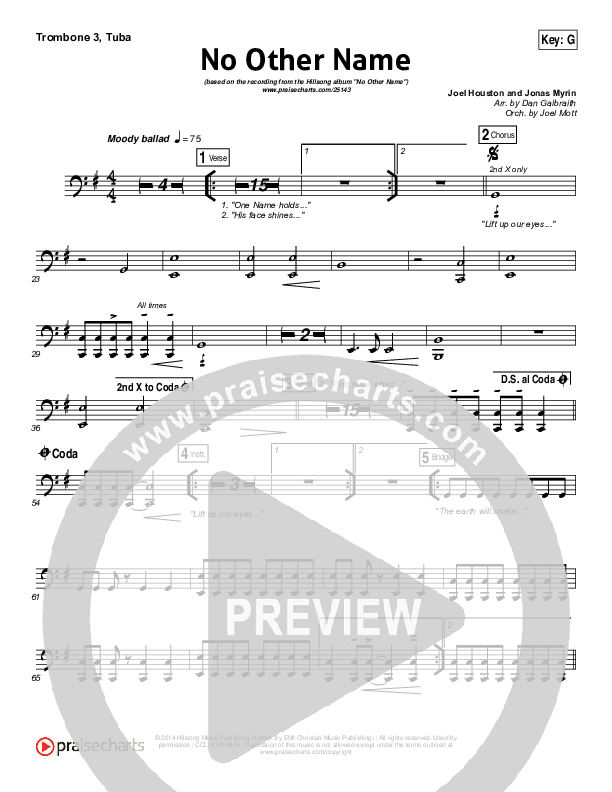 No Other Name Trombone 3/Tuba (Hillsong Worship)