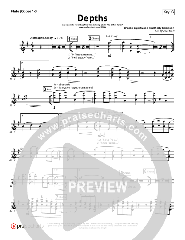 Depths Flute/Oboe 1/2/3 (Hillsong Worship)