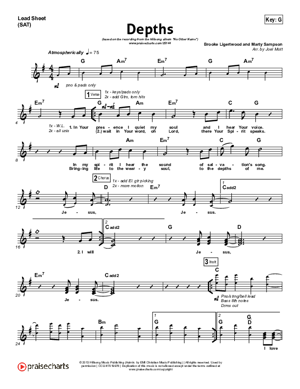 Depths Lead Sheet (SAT) (Hillsong Worship)