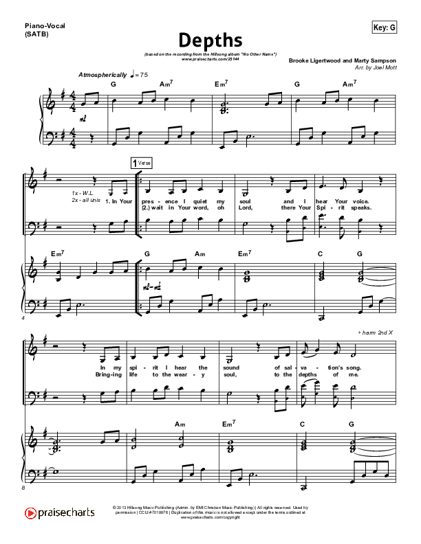 Depths Piano/Vocal (SATB) (Hillsong Worship)