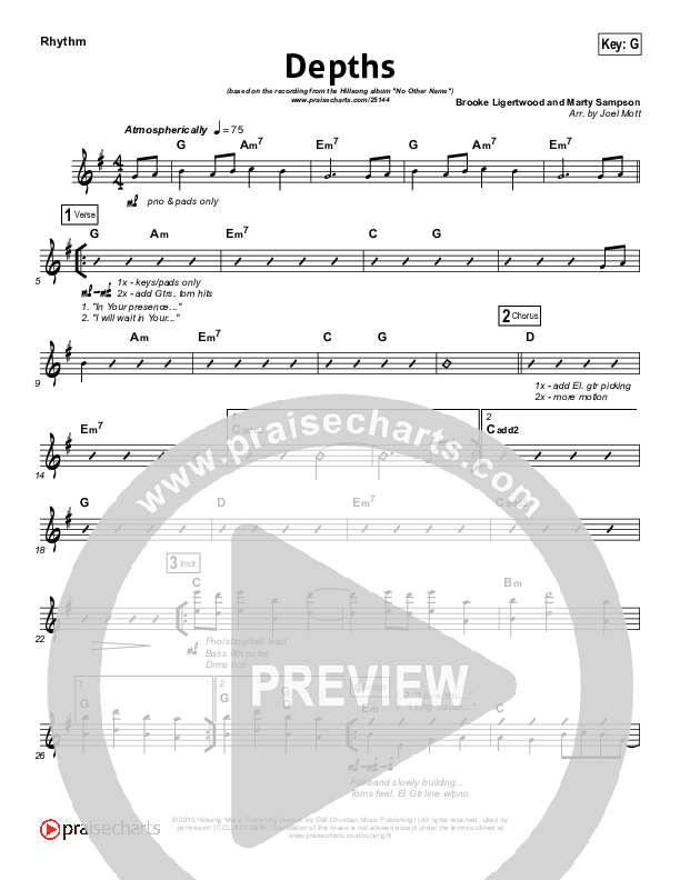 Depths Rhythm Chart (Hillsong Worship)