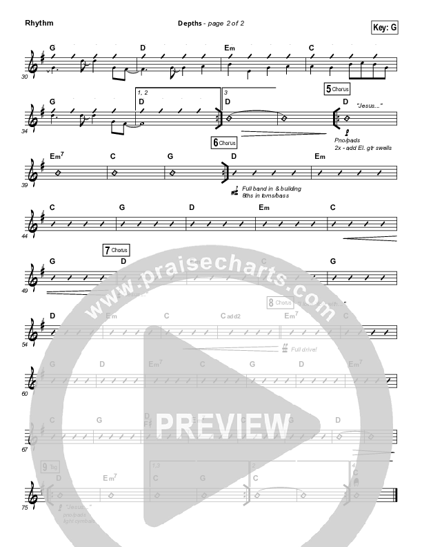 Depths Rhythm Chart (Hillsong Worship)