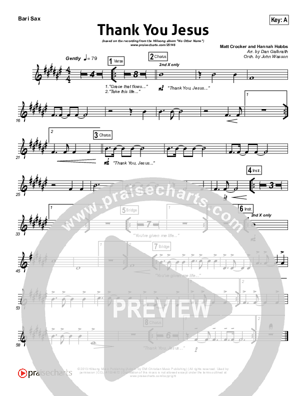 Thank You Jesus Bari Sax (Hillsong Worship / Hannah Hobbs)