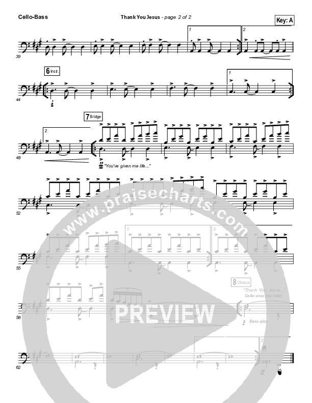 Thank You Jesus Cello/Bass (Hillsong Worship / Hannah Hobbs)