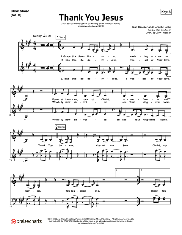 Thank You Jesus Choir Sheet (SATB) (Hillsong Worship / Hannah Hobbs)