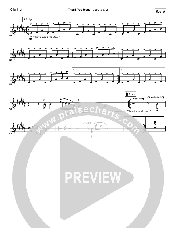 Thank You Jesus Clarinet (Hillsong Worship / Hannah Hobbs)