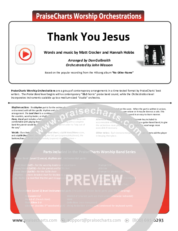 Thank You Jesus Cover Sheet (Hillsong Worship / Hannah Hobbs)