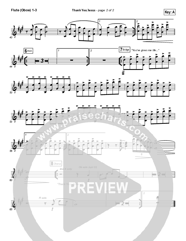 Thank You Jesus Flute/Oboe 1/2/3 (Hillsong Worship / Hannah Hobbs)