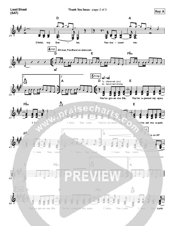 Thank You Jesus Lead Sheet (SAT) (Hillsong Worship / Hannah Hobbs)