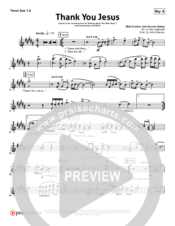 Thank You Jesus Tenor Sax 1/2 (Hillsong Worship / Hannah Hobbs)