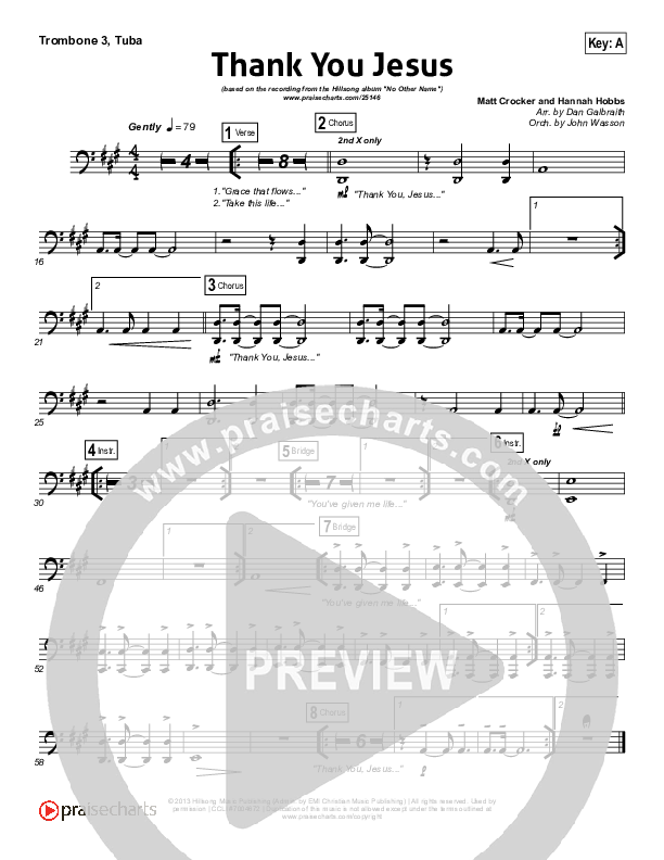 Thank You Jesus Trombone 3/Tuba (Hillsong Worship / Hannah Hobbs)