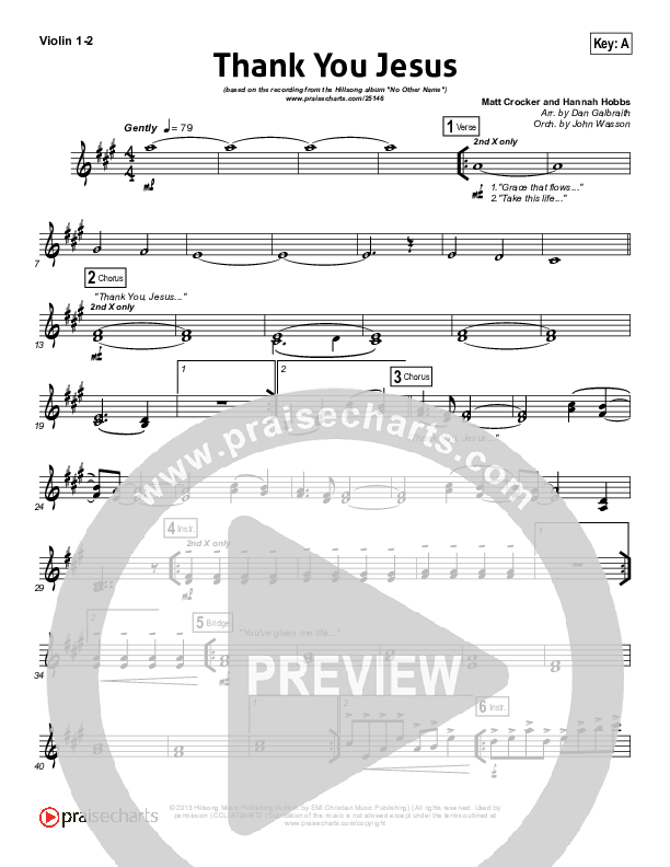 Thank You Jesus Violin 1/2 (Hillsong Worship / Hannah Hobbs)