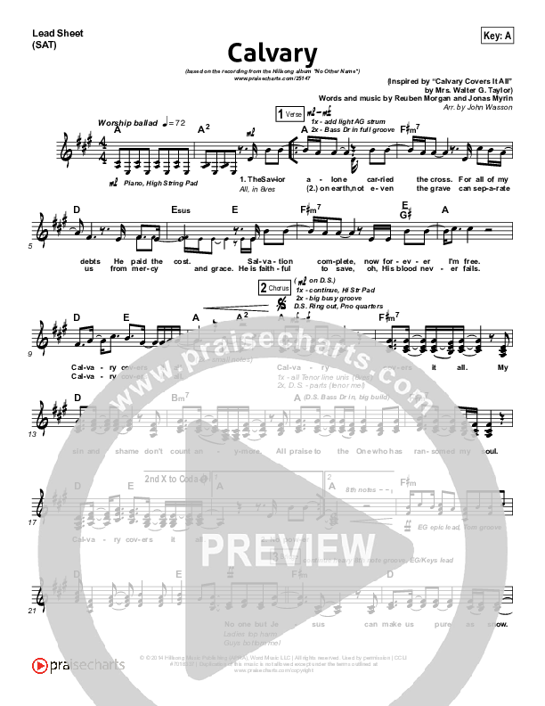 Calvary Lead Sheet (SAT) (Hillsong Worship)