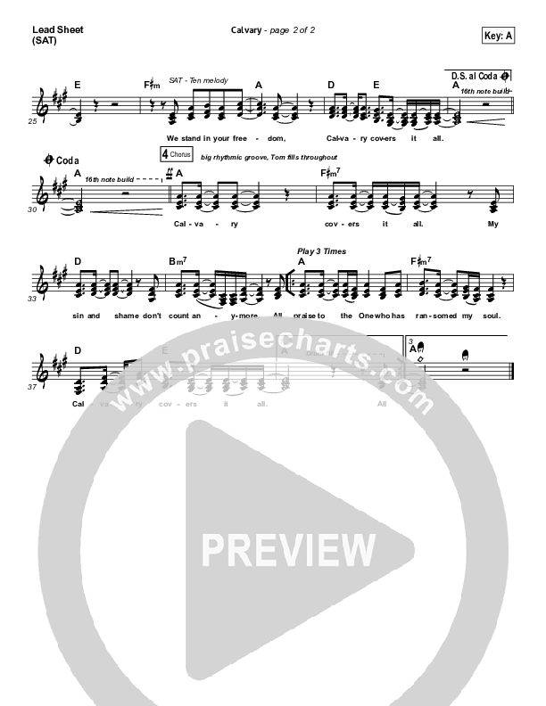 Calvary Lead Sheet (SAT) (Hillsong Worship)
