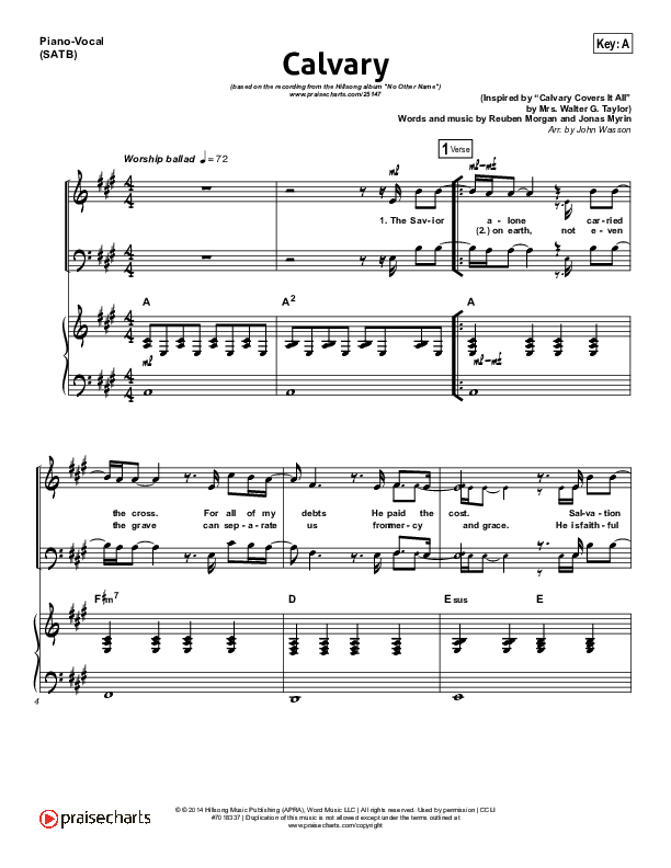 Calvary Sheet Music PDF (Hillsong Worship) PraiseCharts