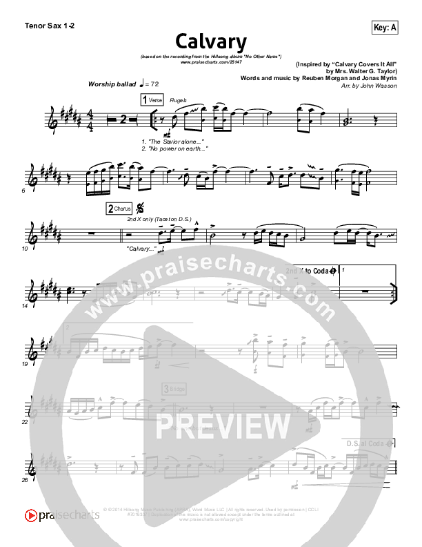 Calvary Tenor Sax 1/2 (Hillsong Worship)