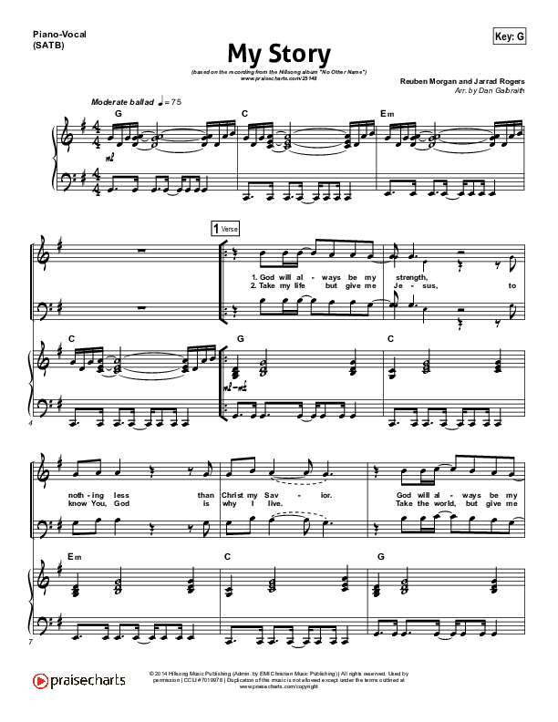 My Story Piano/Vocal (SATB) (Hillsong Worship)