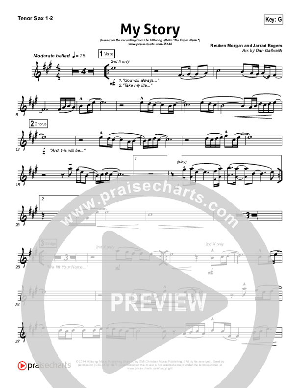 My Story Tenor Sax 1/2 (Hillsong Worship)
