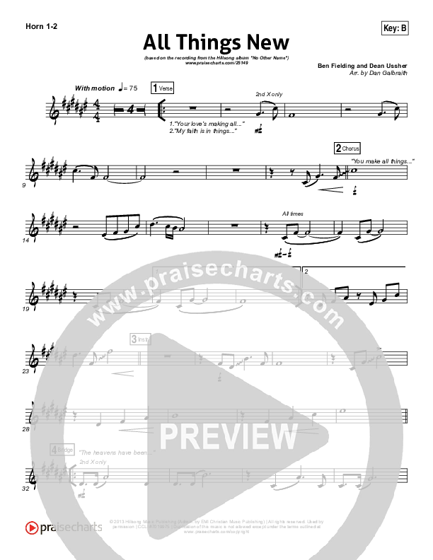 All Things New French Horn 1/2 (Hillsong Worship)