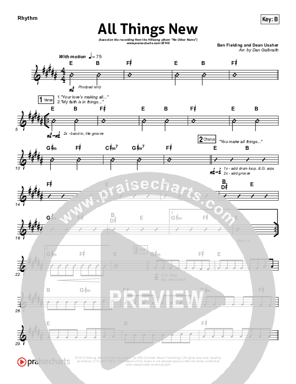 All Things New Rhythm Chart (Hillsong Worship)