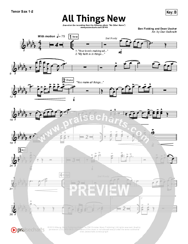 All Things New Tenor Sax 1/2 (Hillsong Worship)
