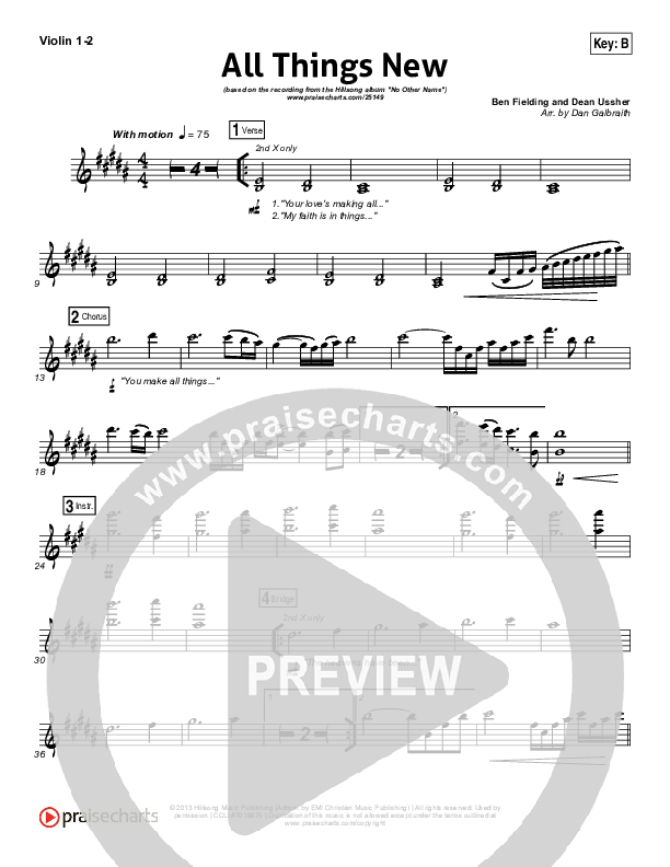 All Things New Violin 1/2 (Hillsong Worship)