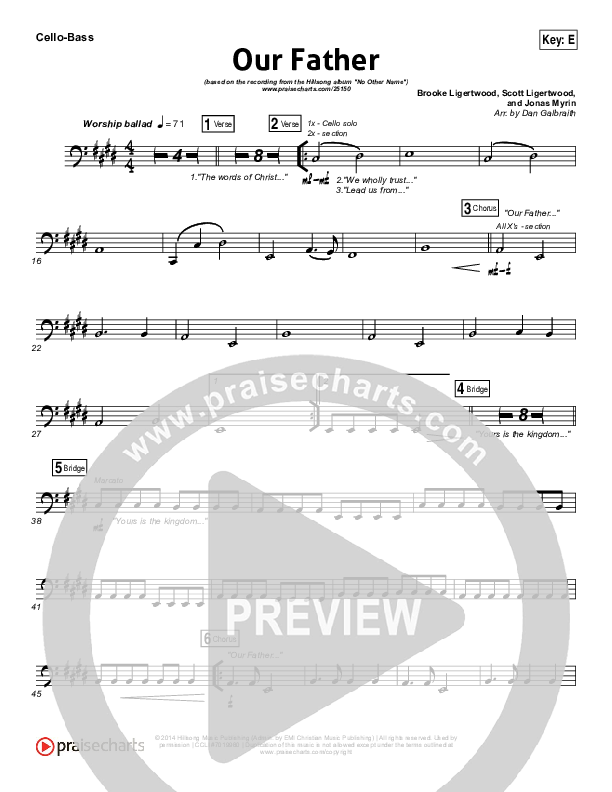 Our Father Cello/Bass (Hillsong Worship)