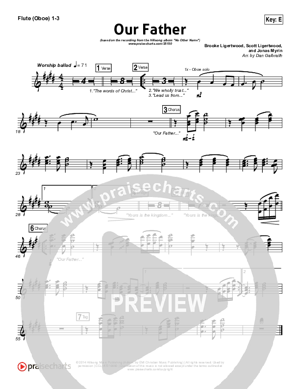 Our Father Flute/Oboe 1/2/3 (Hillsong Worship)